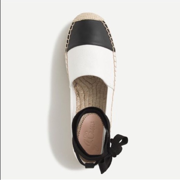 J.Crew Removable Ankle Tie espadrille white with black leather cap toe S6.5 NWOB - Picture 2 of 11